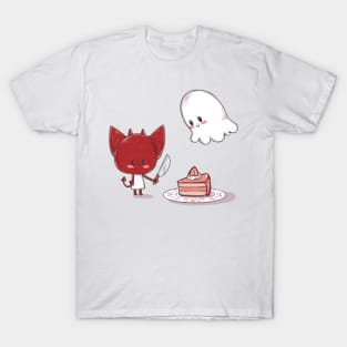 Cute spooky friends sharing cake on Halloween T-Shirt